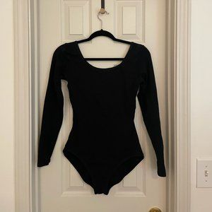 Capezio Black Scoop Neck Love Sleeve Bodysuit with Built-In Shelf Bra